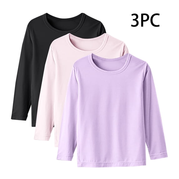 HomeDM 3 Pack Long Sleeve Tee Shirts for Boys and Girls Unisex Kids Toddlers Basic Crewneck Tops T-Shirts Casual Fall Undershirt Base Layer Size 1-15 Years
