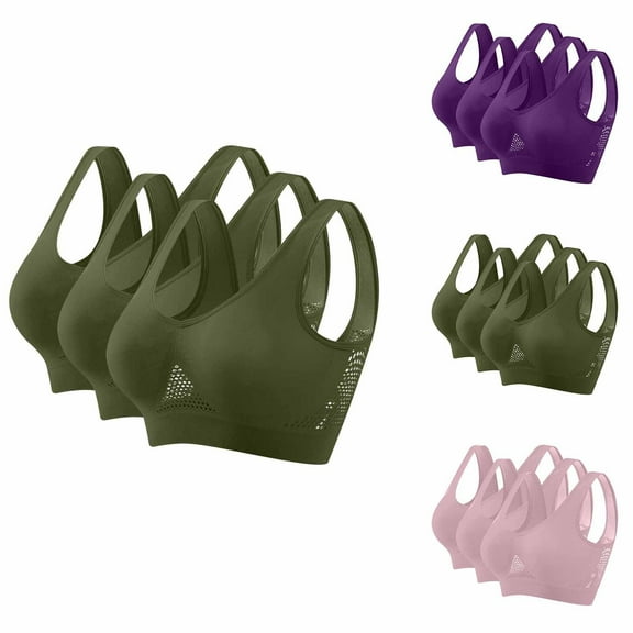 HomeDM 3 Pack Seamless Bras for Women Full Coverage Sports Bras Wireless Bralettes Comfort Widen Straps Mesh Breathable Smooth Pull On Bras - Army Green/XL