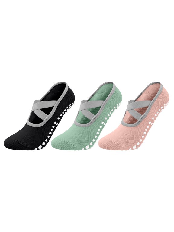 HomeDM 3 Pairs Yoga Socks for Women, Pilates Socks with Grips Straps for Ballet Dance Workout, Multicolor