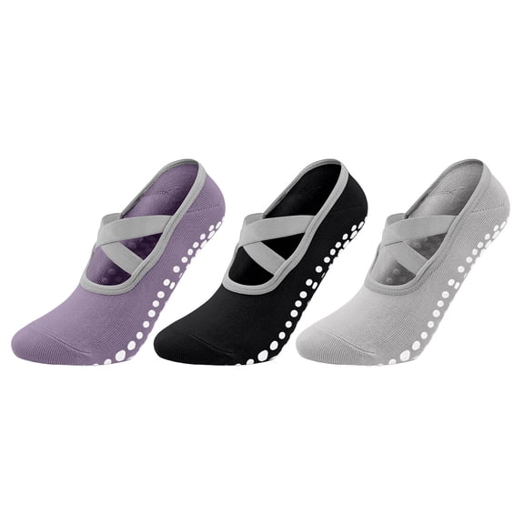 HomeDM 3 Pairs Yoga Socks for Women, Pilates Socks with Grips Straps for Ballet Dance Workout, Multicolor