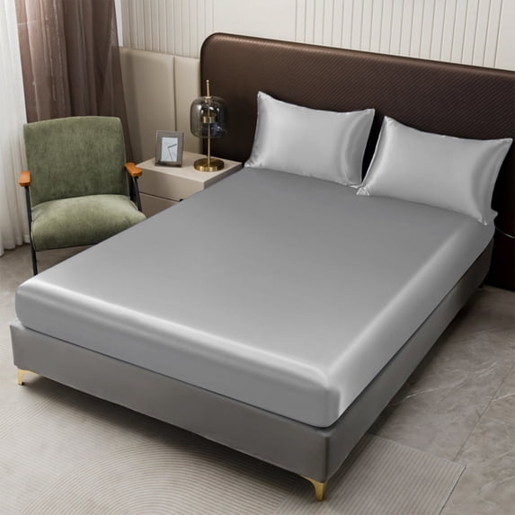 HomeDM 3 Piece Bedding Sheet Set, 102"x90" Solid Color Bed Sheet, Soft and Breathable Microfiber, Includes 1 Flat Sheet, and 2 Pillowcases, Gray
