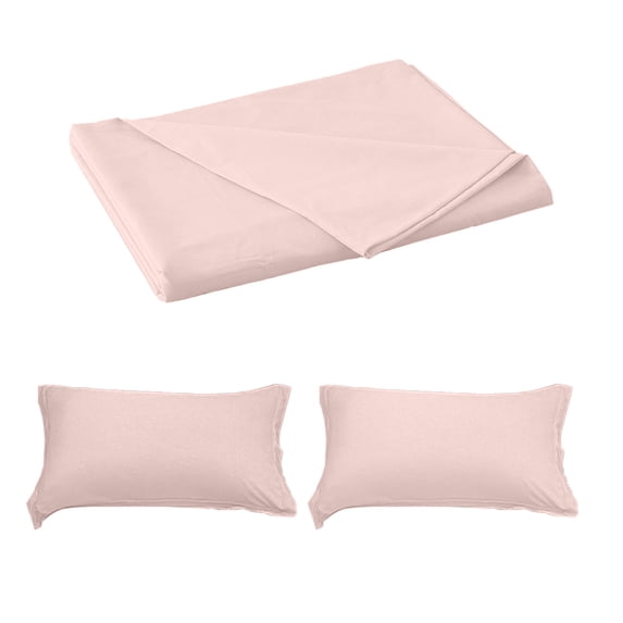 HomeDM 3 Piece Bedding Sheet Set, 98"x91" Solid Color Bed Sheet, Soft and Breathable Microfiber, Includes 1 Flat Sheet, and 2 Pillowcases, Pink