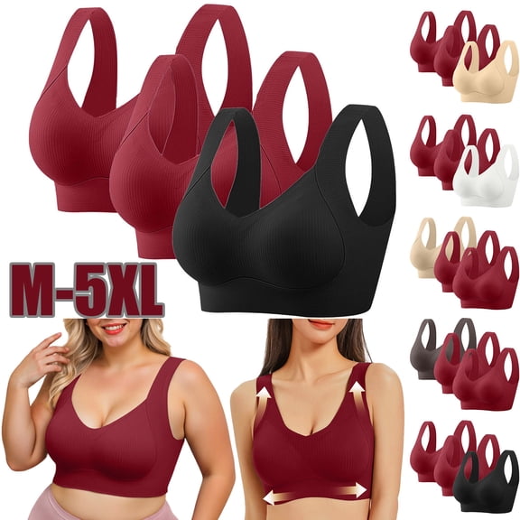 HomeDM 3PCS Wireless Bras for Women Push Up Full Coverage Bralette No Underwire Comfort Sport Everyday Bra Seamless Wirefree Medium Support Yoga Bras Plus Size Size L