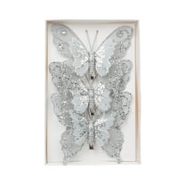 HomeDM 3Pcs Butterfly Christmas Ornaments Artificial Glitter Butterflies Ornaments for Christmas Tree Wreath Birthday Wedding Party Decorations Silver