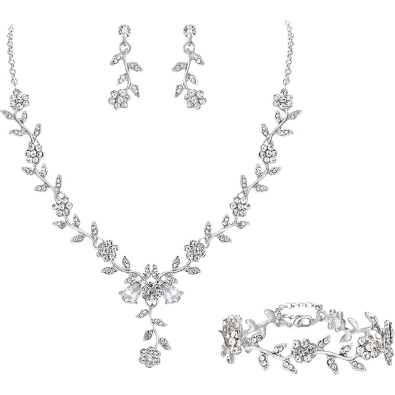 HomeDM 3Pcs Valentine's Day Gift Alloy Jewelry Sets for Bride Bridesmaid Women Necklace Earrings Bracelet Wedding Ornament for Gift