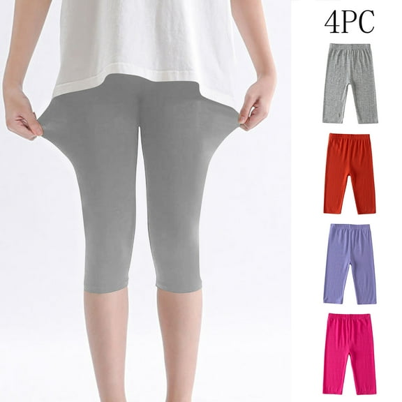 HomeDM 4 Pack Girls Capri Leggings 3/4 Pants Toddler Girls Basic Solid Summer Leggings Kids Girls Dance Pants for School Everyday Wearing Age 2-13 Years