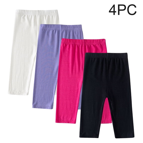 HomeDM 4 Pieces Girls Capris Leggings Crop Summer Leggings for School Wearing Assorted Color Everyday Capri Leggings for Kids, Age 2-13 Years