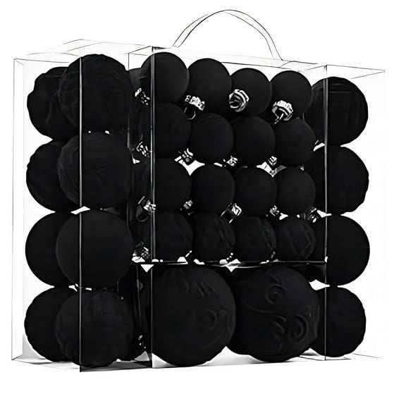 HomeDM 46pcs Christmas Tree Ornaments Velvet Balls, Shatterproof Plastic Christmas Hanging Ornaments for Xmas Tree Decorative Party Holiday Wedding Home Decor Black