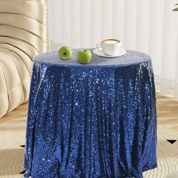 HomeDM 47 Inch Round Sequin Tablecloth, Sparkly Overlay Round Glitter Table Cover for Wedding Party Birthday Xmas Decoration Dark Blue