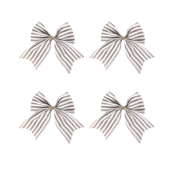 HomeDM 4Pcs Gray Christmas Bows Decorations 4.13" X 5.12" Xmas Wreath Bows Christmas Tree Hanging Ornaments Ribbon Bows for Tree Home Party Front Door Wreath Holiday Decor