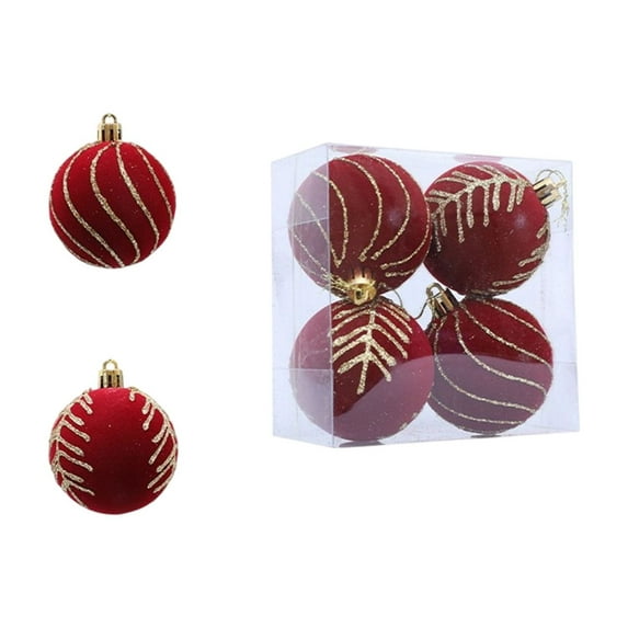 HomeDM 4Pcs Velvet Christmas Balls Ornaments Flocked Christmas Tree Balls Hanging Pendants Shatterproof Xmas Decorative Balls 6cm/2.36in Ornaments for Wedding Party Garland Decor Red