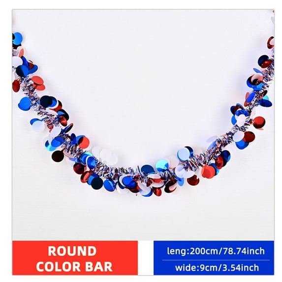 HomeDM 4th of July Patriotic Tinsel Garland Decoration 78.7 In, Red, White and Blue Tinsel Garland for Independence Day Indoor and Outdoor Decorations