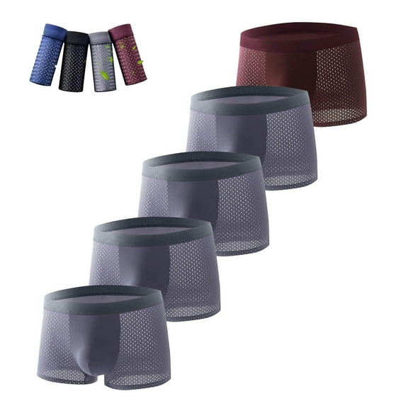 HomeDM 5 Pack Boxer Briefs- Breathable Mens Underwear, Solid Color Mesh Comfortable Underwear for Men Sizes L-4XL