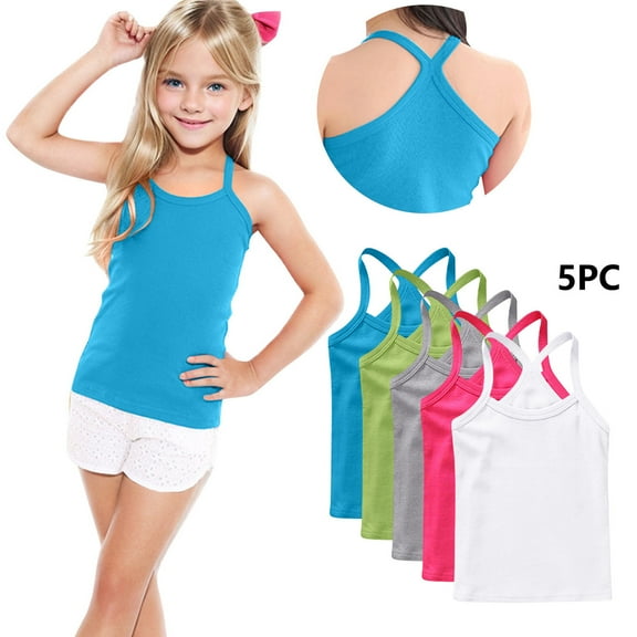 HomeDM 5 Pack Girls Tank Tops Soft Cotton Cami Scoop Neck Undershirts Solid Color Sleeveless Undershirts for Toddler Girls, Sizes 12Months-13Years