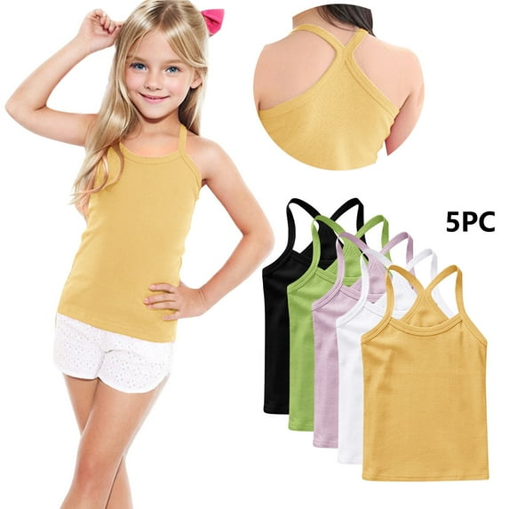 HomeDM 5 Pack Girls Tank Tops Toddler Girls Undershirts Sleeveless Cotton Racerback Crop Dance Tank Tops for Gymnastics Sports 12Months-13Years