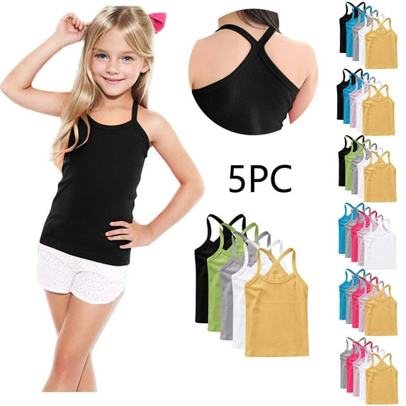 HomeDM 5 Pack Girls Tank Tops Toddler Girls Undershirts Sleeveless Cotton Racerback Crop Dance Tank Tops for Gymnastics Sports 12Months-13Years