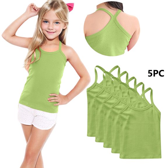 HomeDM 5 Pack Little Girls Undershirts Toddler Kids Camisole Spaghetti Straps Cami Dance Tank Tops Cotton Sleeveless 12Months-13Years