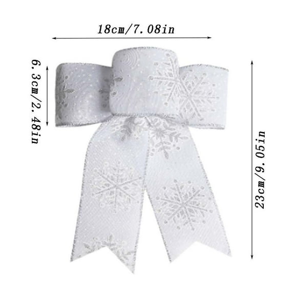HomeDM 5Pcs White Christmas Bows Decorations 9" X 7" Xmas Wreath Bows Christmas Tree Hanging Ornaments Ribbon Bows for Tree Home Party Front Door Wreath Holiday Decor