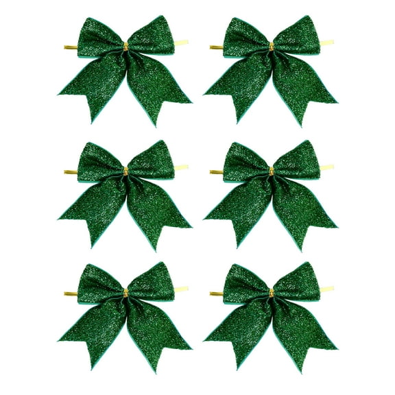HomeDM 6Pcs Christmas Bows 3.5 Inch Mini Wreath Gift Bows Vintage Xmas Ribbon Bow Ornaments for Christmas Farmhouse Tree Garland Craft Gift Wrapping Decorative Green