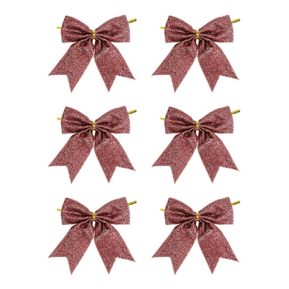 HomeDM 6Pcs Christmas Bows 3.5 Inch Mini Wreath Gift Bows Vintage Xmas Ribbon Bow Ornaments for Christmas Farmhouse Tree Garland Craft Gift Wrapping Decorative Pink