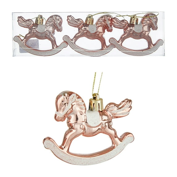 HomeDM 6Pcs Christmas Rocking Horse Plastic Ornaments Hanging Pendant for Christmas Tree Decorations Keepsake Gifts for Women Men Holiday Party Decor Rose Gold 3.15"x2.36"