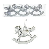 HomeDM 6Pcs Christmas Rocking Horse Plastic Ornaments Hanging Pendant for Christmas Tree Decorations Keepsake Gifts for Women Men Holiday Party Decor Silver 3.15"x2.36"