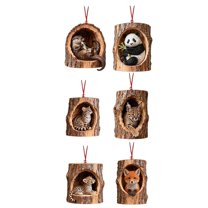 HomeDM 6Pcs Christmas Tree Acrylic Animal Ornaments 2D Flat Hanging Pendant for Xmas Tree Decorations Cute Forest Animals for Holiday Xmas Tree Home Indoor Party Gift