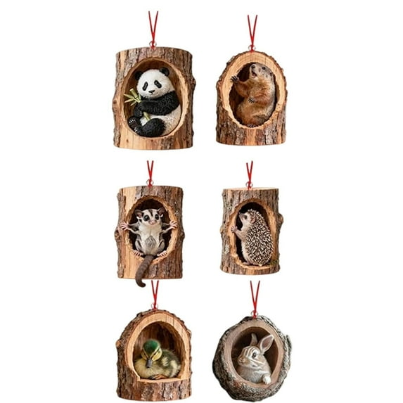 HomeDM 6Pcs Christmas Tree Acrylic Animal Ornaments 2D Flat Hanging Pendant for Xmas Tree Decorations Cute Forest Animals for Holiday Xmas Tree Home Indoor Party Gift