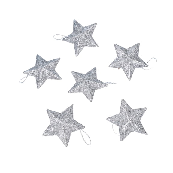 HomeDM 6Pcs Christmas Tree Glitter Star Ornament 7.5cm/2.9" Mini Glitter Pentagrams 3D Star Hanging Pendant for Christmas Tree Wedding Party Holiday Five Pointed Star Decorations