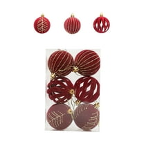 HomeDM 6Pcs Velvet Christmas Balls Ornaments Flocked Christmas Tree Balls Hanging Pendants Shatterproof Xmas Decorative Balls 6cm/2.36in Ornaments for Wedding Party Garland Decor Red