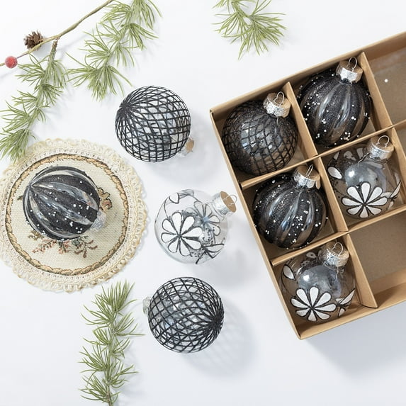 HomeDM 9Pcs Christmas Balls Ornaments - Black Shatterproof Christmas Tree Ornaments Plastic Hanging Balls for Holiday Wedding Party Decoration