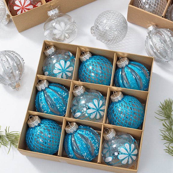 HomeDM 9Pcs Christmas Balls Ornaments - Blue Shatterproof Christmas Tree Ornaments Plastic Hanging Balls for Holiday Wedding Party Decoration