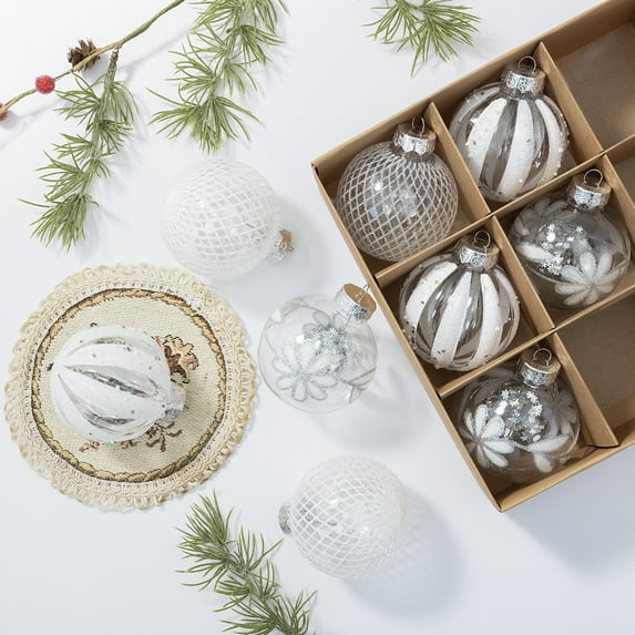 HomeDM 9Pcs Christmas Balls Ornaments - White Shatterproof Christmas Tree Ornaments Plastic Hanging Balls for Holiday Wedding Party Decoration