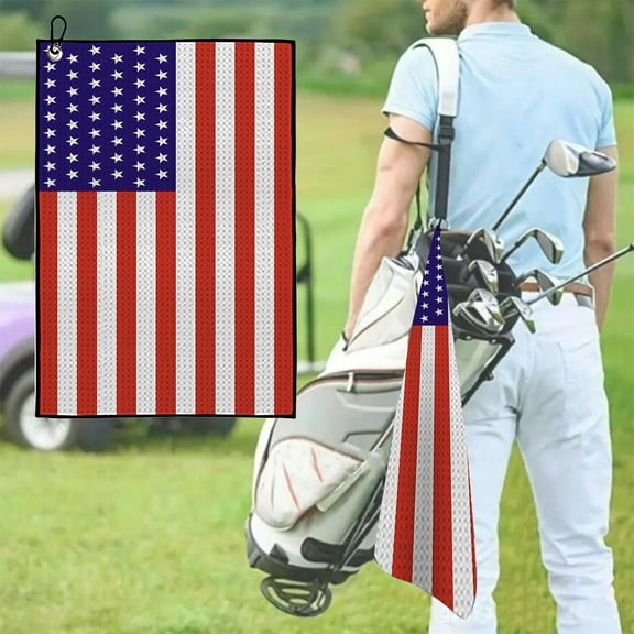 HomeDM American Flag Pattern Golf Towels for Golf Bags Red White Blue Golf Ball Towel for Men Women Golf Towels for 4th July Independence Memorial Day