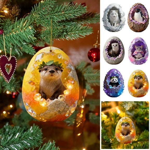 HomeDM Animal Ornaments - 2D Flat Acrylic Animal Christmas Tree Hanging Pendant Animal Decoration Christmas Ornament for Home Decor
