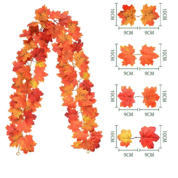 HomeDM Artificial Maple Leaf Garland Thanksgiving Hanging Vines 5.7Ft Fall Maple Leaves Vine Artificial Autumn Foliage Christmas Home Wedding Party Decor Orange