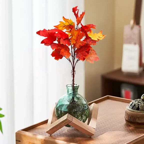 HomeDM Artificial Maple Leaves Flower Bouquet Faux Fall Plants Maple Stem Outdoor Decor Fake Plastic Greenery Shrubs Plants for Home Festival Autumn Thanksgiving Decor