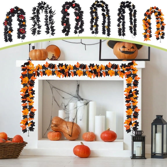 HomeDM Artificial Maple Leaves Hanging Vines for Home Decor Thanksgiving Maple Leaves Garland Faux Plants Leaves for Christmas Bedroom Decor Halloween Wall Party Garden Patio Outdoor