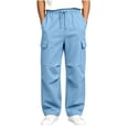 thumbnail image 1 of HomeDM Boys Cargo Sweatpants with Pockets Open Bottom Drawstring Casual Workout Athletic Pants Light Blue 6-7 Years, 1 of 7