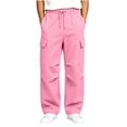 thumbnail image 1 of HomeDM Boys Cargo Sweatpants with Pockets Open Bottom Drawstring Casual Workout Athletic Pants Pink 6-7 Years, 1 of 7