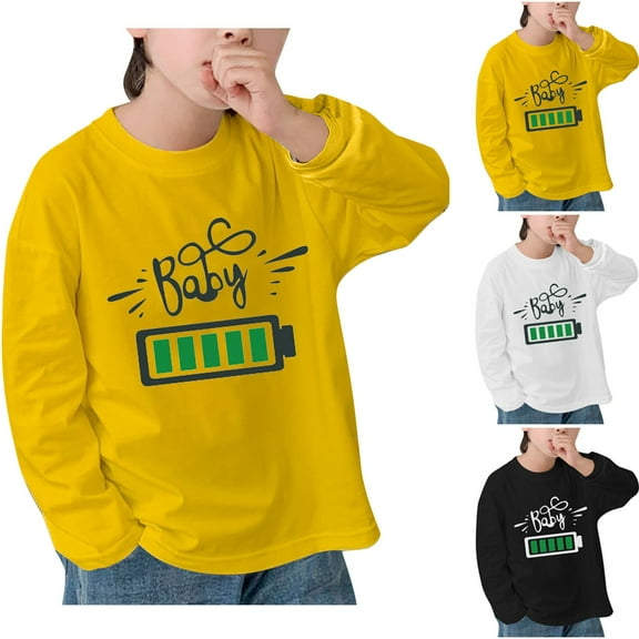 HomeDM Boys Girls Athletic T-Shirts Cotton Long Sleeve Crewneck Yellow Tops Tees for Unisex Kids 2-9 Years​​