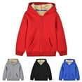 thumbnail image 1 of HomeDM Boys Girls Full Zip Up Sweatshirts Winter Warm Sherpa Lined Cozy Hoodie Sweatshirt Fleece Casual Fall Outerwear Unisex Kids Teens Sweatshirts, Red Size 2-3 Years, 1 of 9