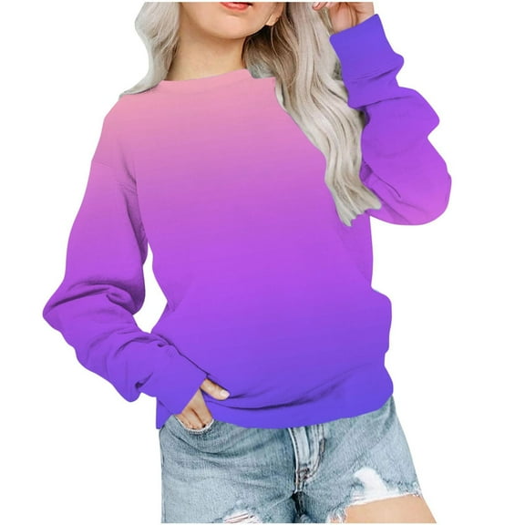 HomeDM Boys Girls Gradient Color Pullovers Sweatshirt Long Sleeve T-Shirt Unisex Kids Crewneck Tops 1-12 Years
