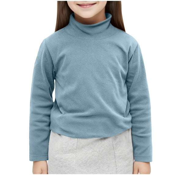 HomeDM Boys Girls Long Sleeve Thermal Shirts Turtleneck Base Layer T-Shirts Cotton Tops Unisex Kids Solid Color Fall Winter Warm Undershirts, Blue Size 4-6 Years