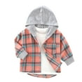 thumbnail image 1 of HomeDM Boys Girls Plaid Hoodies Casual Spring Fall Button Down Shirts Long Sleeve Cute Lightweight Jacket Coats 2-13 Years, 1 of 4