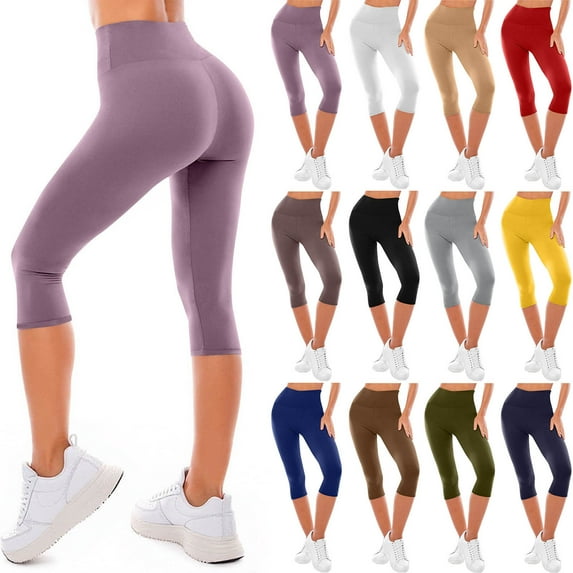 HomeDM Capri Leggings for Women High Waisted Soft Slim Yoga Pants for Running Cycling Workout Purple/L