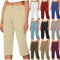 thumbnail image 1 of HomeDM Capri Pants for Women Wide Leg Yoga Dress Capris with Pockets Loose Fit Casual Work Office Business Pants Solid Color - Khaki/L, 1 of 6
