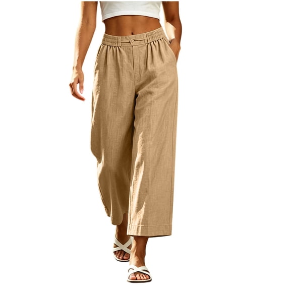 HomeDM Capris Pants for Women Wide Leg Pants with Pockets High Waisted Coffee Lounge Work Trousers Size 3XL