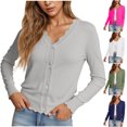 thumbnail image 1 of HomeDM Cardigans Sweaters for Women Scalloped Ribbed Trim Long Sleeve Button Open Front, 1 of 8
