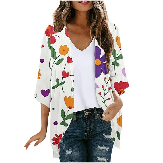 HomeDM Cardigans for Women Casual 3/4 Sleeve Open Front Lightweight Trendy Cover Ups